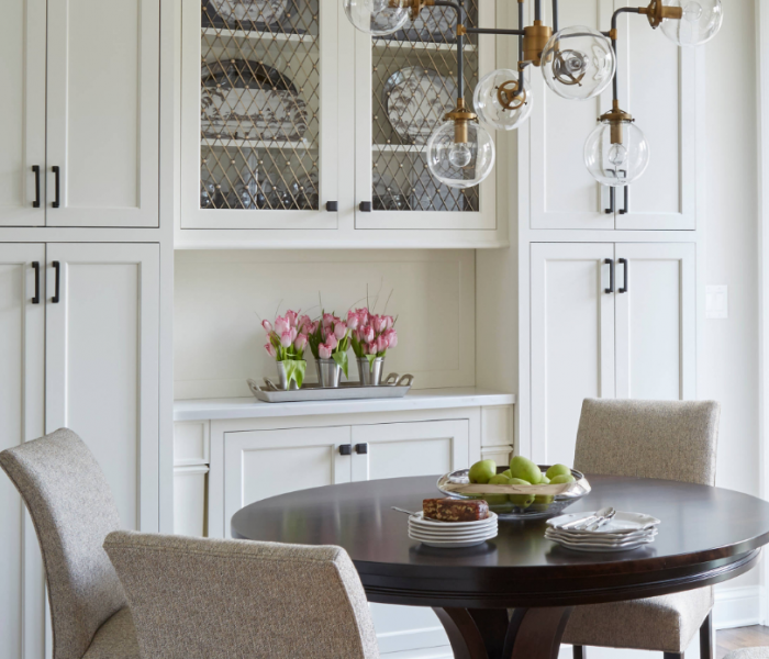 transitional style dining room in white